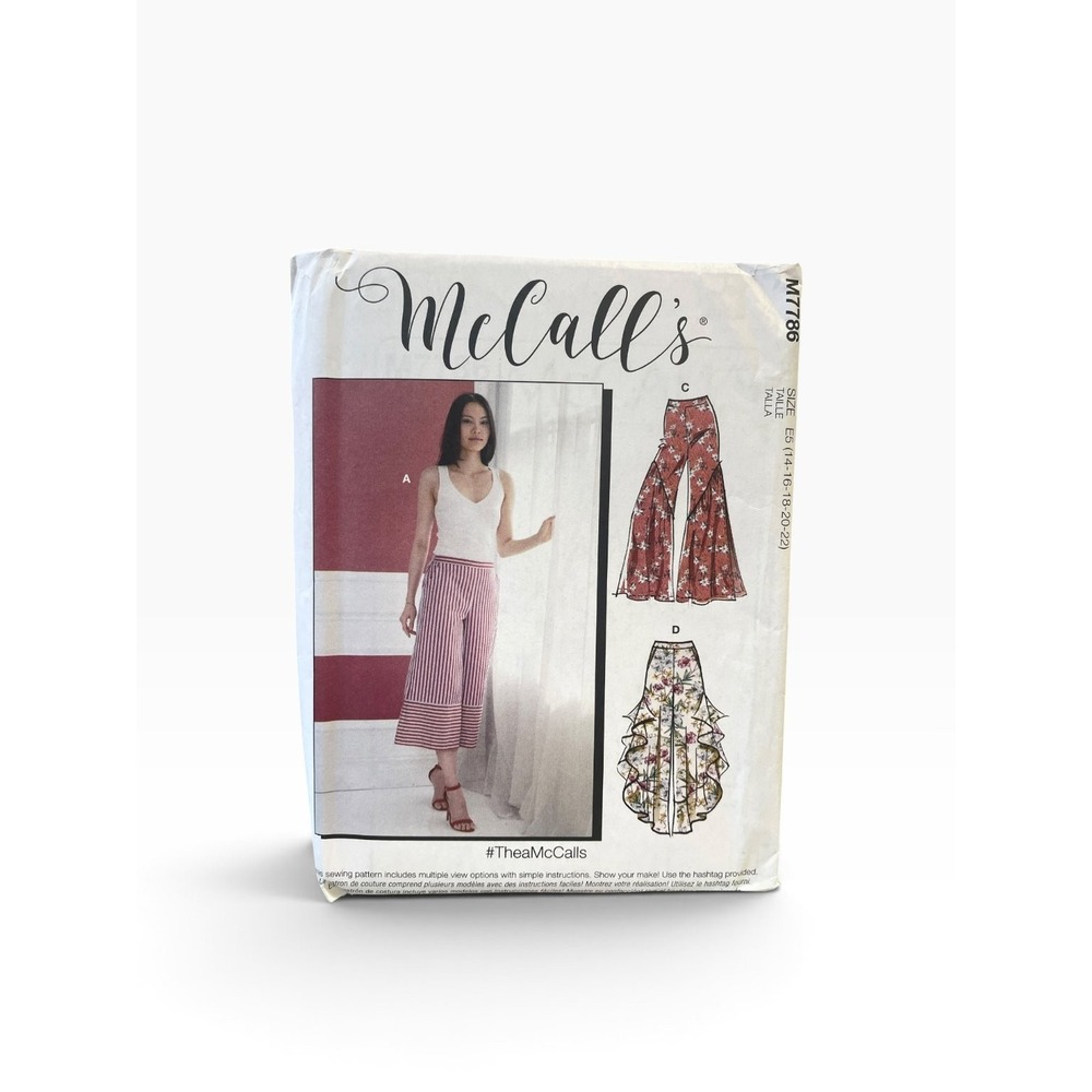 McCalls Pants Misses E5 (14-22) M7786 Wide Leg Culottes Ruffle Overlay UNCUT FF